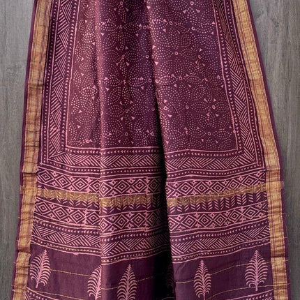 Handloom Maheshwari Pure Cotton silk saree with Bagru Hand Block Printed /handloom weaving all over the saree | paired with blouse piece |