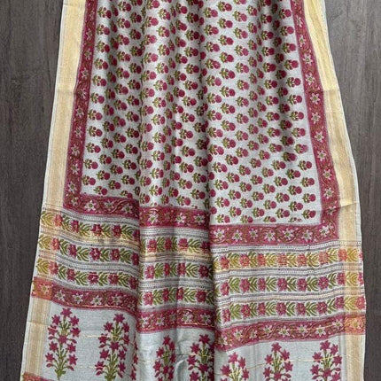 Handloom Maheshwari Pure Cotton silk saree with Bagru Hand Block Printed /handloom weaving all over the saree | paired with blouse piece |