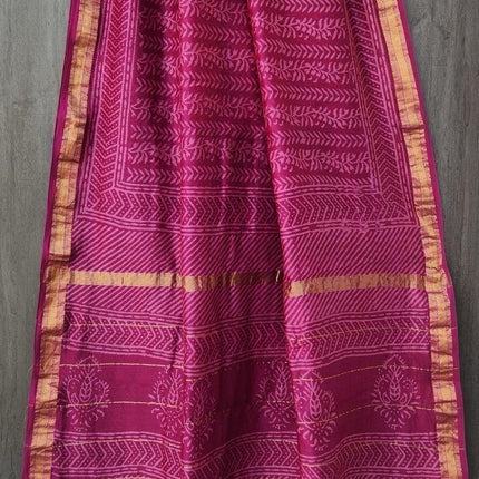 Handloom Maheshwari Pure Cotton silk saree with Bagru Hand Block Printed /handloom weaving all over the saree | paired with blouse piece |