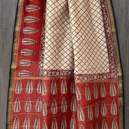Handloom Maheshwari Pure Cotton silk saree with Bagru Hand Block Printed /handloom weaving all over the saree | paired with blouse piece |