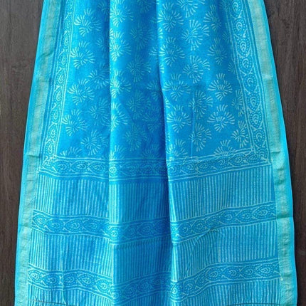 Handloom Maheshwari Pure Cotton silk saree with Bagru Hand Block Printed /handloom weaving all over the saree | paired with blouse piece |