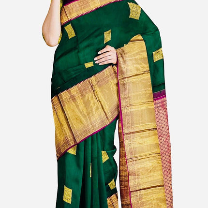 Green color Pure Silk Kanjivaram Saree With Motifs Pattern | SILK MARK CERTIFIED
