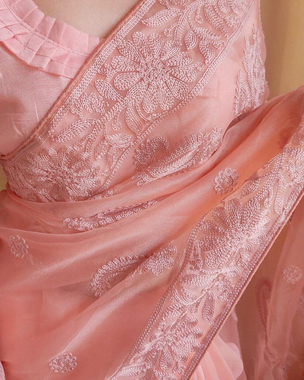 Semi organza silk with embroidery work designer saree