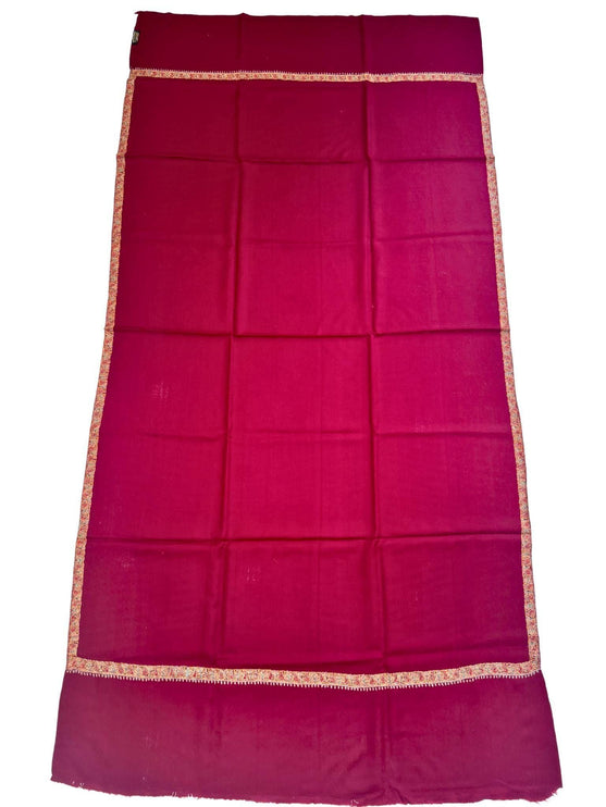 Handmade Wool Shawl | Maroon Kashmiri Embroidery, Soft Scarf