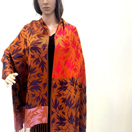 Pure Silk Scarf, Brown Floral Shawl Wrap, All Season Stole
