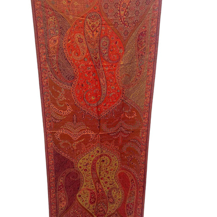 Pure Silk Scarf, Luxurious Orange Brown Teal Shawl, 72x27