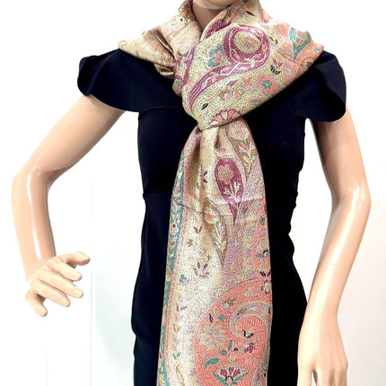 Pure Silk Scarf, Long Floral Pashmina Shawl