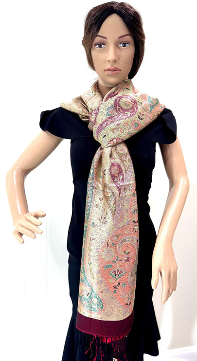Pure Silk Scarf, Long Floral Pashmina Shawl