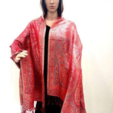 Pure Silk Scarf, Long Red Orange Art Shawl, Luxurious Fabric