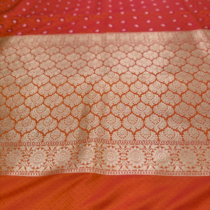 Banarasi Mashroo Silk Light Orange/Pink Saree with Tanchui pattern