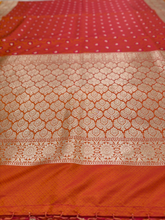 Banarasi Mashroo Silk Light Orange/Pink Saree with Tanchui pattern