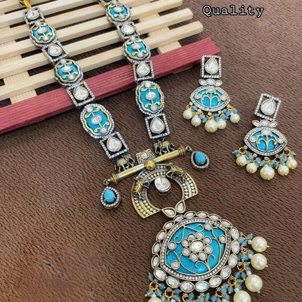 Pachi Kundan Bridal Necklace Set | Diamonds, Pearls & Semi-Precious Beads, Gold Finish