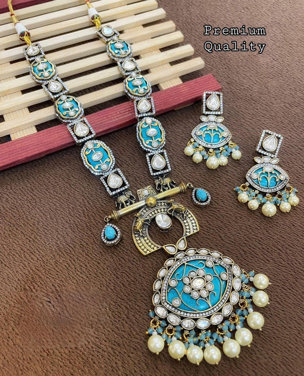 Pachi Kundan Bridal Necklace Set | Diamonds, Pearls & Semi-Precious Beads, Gold Finish