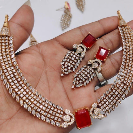 Pachi Kundan Designer Necklace Set | Diamonds & Doublet Stones, Gold Finish