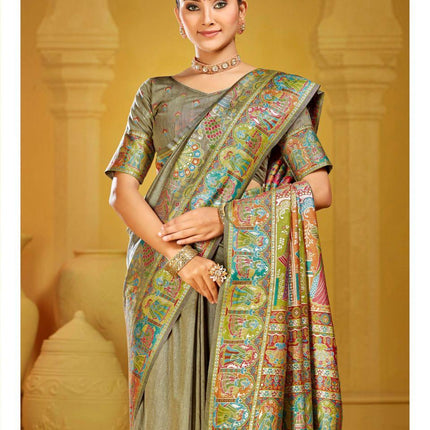 Kashmiri Kani Silk Saree | Luxury Cotton Silk | Volume - Shahi Palla | Fine Embroidered | Party Wear