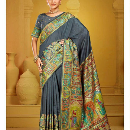 Kashmiri Kani Silk Saree | Luxury Cotton Silk | Volume - Shahi Palla | Fine Embroidered | Party Wear