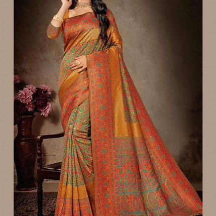 Kashmiri Tussar Silk Saree | Royal Kani Woven Border