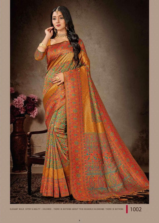 Kashmiri Tussar Silk Saree | Royal Kani Woven Border