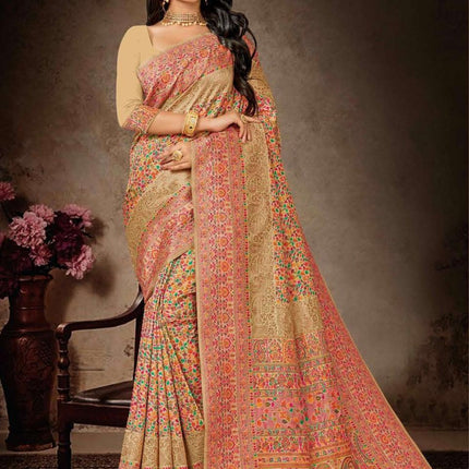 Kashmiri Tussar Silk Saree | Royal Kani Woven Border