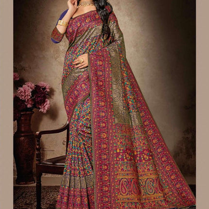 Kashmiri Tussar Silk Saree | Royal Kani Woven Border