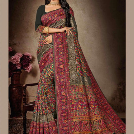 Kashmiri Tussar Silk Saree | Royal Kani Woven Border