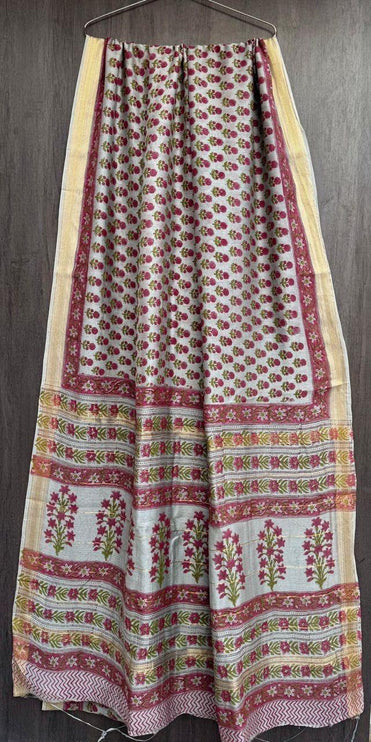 Handloom Cotton Silk Saree | Bagru Hand Block Print, Blouse Piece