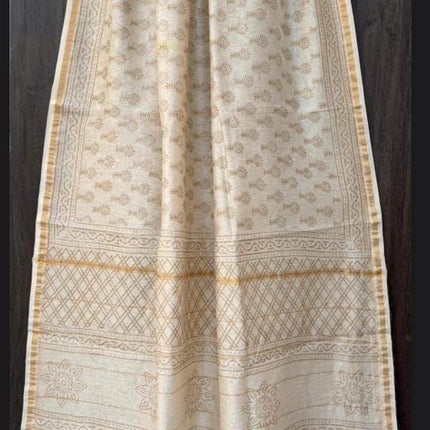 Handloom Cotton Silk Saree | Bagru Hand Block Print, Blouse Piece