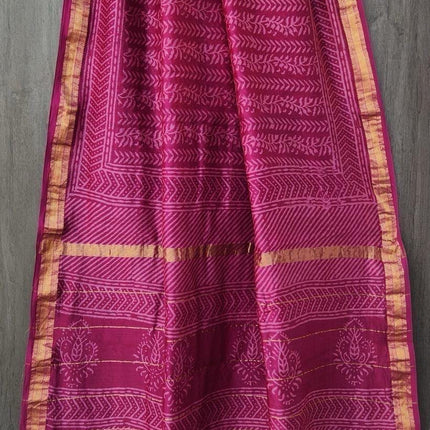Handloom Cotton Silk Saree | Bagru Hand Block Print, Blouse Piece
