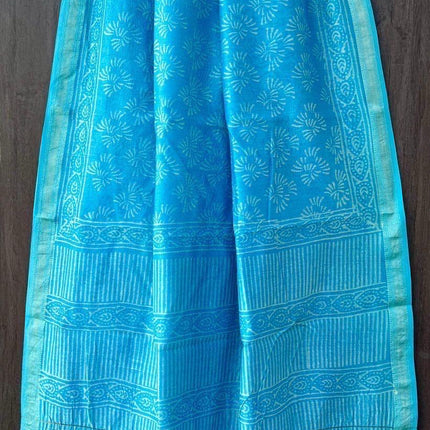 Handloom Cotton Silk Saree | Bagru Hand Block Print, Blouse Piece