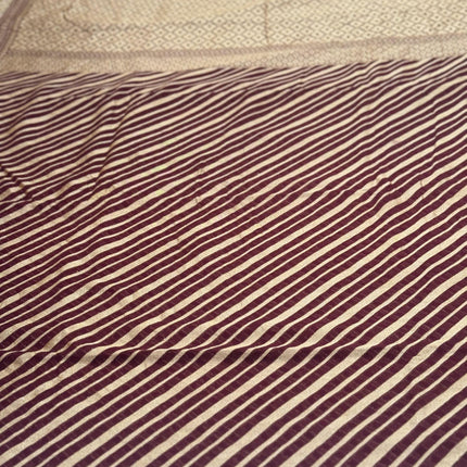 Banarasi Khaddi Georgette Saree: Chocolate Lehriya with Gold Zari Stripes