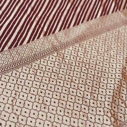 Banarasi Khaddi Georgette Saree: Chocolate Lehriya with Gold Zari Stripes