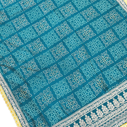 Handloom Bandhani Silk Saree | Embroidered Rama Green Saree
