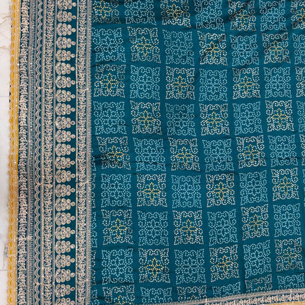 Handloom Bandhani Silk Saree | Embroidered Rama Green Saree