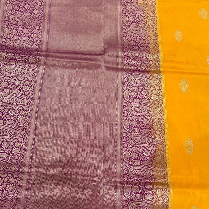 Hand Woven Banarasi Tussar Silk Saree | Motifs Weaving, Magenta Border