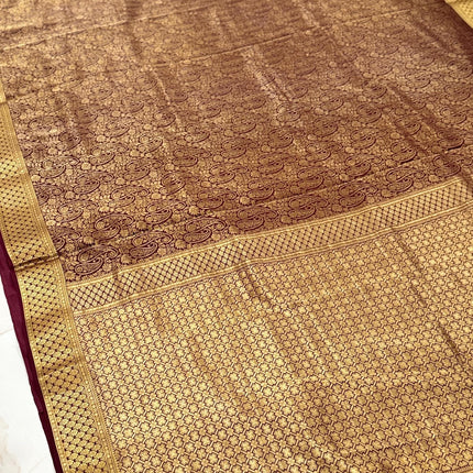 Coffee color Pure Silk Mysore Saree With Jaali Pattern | SILK MARK CERTIFIED