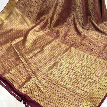 Coffee color Pure Silk Mysore Saree With Jaali Pattern | SILK MARK CERTIFIED