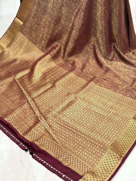Coffee color Pure Silk Mysore Saree With Jaali Pattern | SILK MARK CERTIFIED