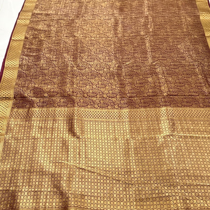 Coffee color Pure Silk Mysore Saree With Jaali Pattern | SILK MARK CERTIFIED