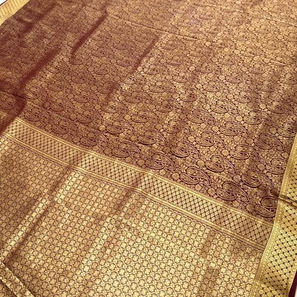 Coffee color Pure Silk Mysore Saree With Jaali Pattern | SILK MARK CERTIFIED