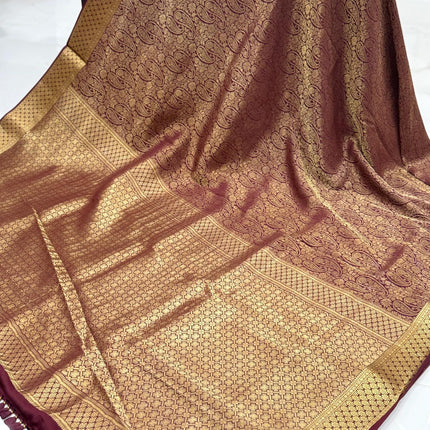 Coffee color Pure Silk Mysore Saree With Jaali Pattern | SILK MARK CERTIFIED