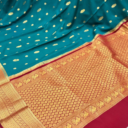 Rama Green Mysore Silk Saree | Silver & Gold Zari, Silk Mark Certified