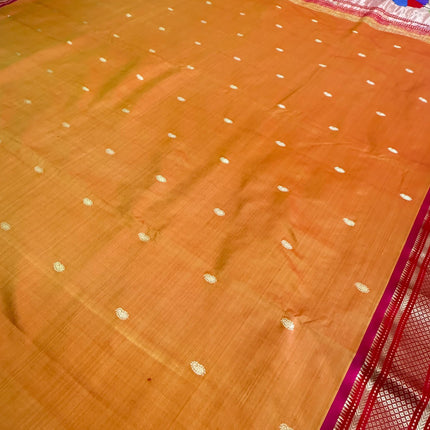 Handwoven Paithani Silk Saree | Yellow with Rani Pink Border