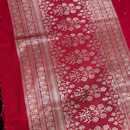 Banarasi Mashroo Silk Rani/Magenta Saree with Kadhuwa Zari Buttas