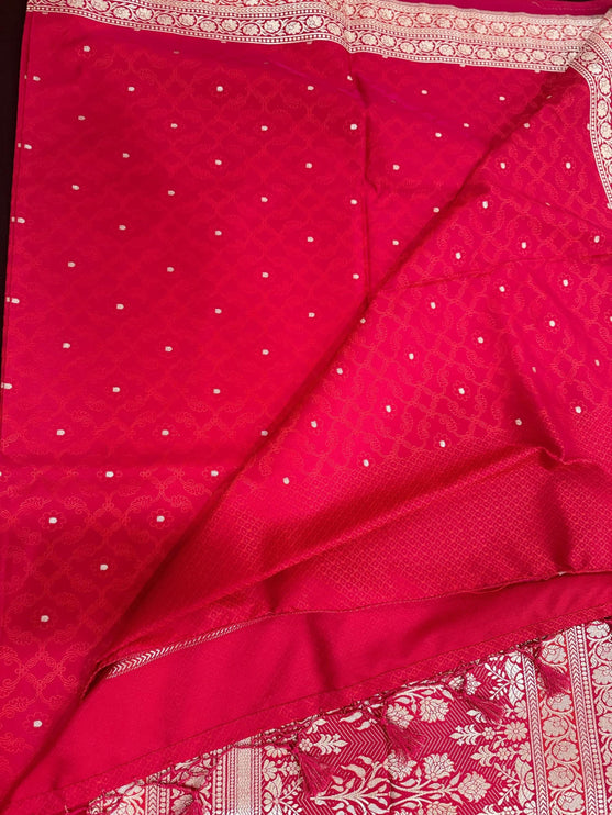 Banarasi Mashroo Silk Rani/Magenta Saree with Kadhuwa Zari Buttas
