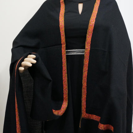Handmade Black Pashmina Shawl with Embroidered Border