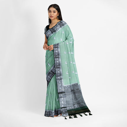 Banarasi Kora Organza Saree, Light Mint Green, Silver Zari Border