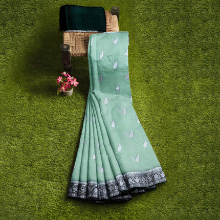 Banarasi Kora Organza Saree, Light Mint Green, Silver Zari Border