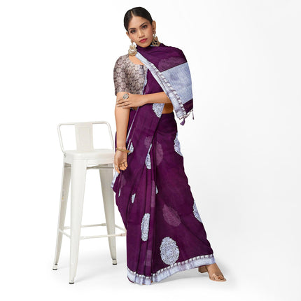 Banarasi Kora Organza Silk Saree, Deep Wine Resham Border, Handloom