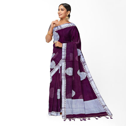 Banarasi Kora Organza Silk Saree, Deep Wine Resham Border, Handloom