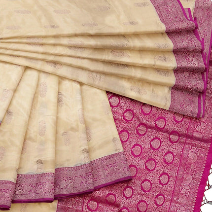 Beige Dark pink Katan Banarasi Handloom Pure Silk